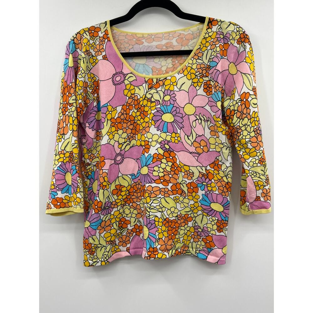 Retro 70s Style Women’s Floral Top Boho Mod Hippie Groovy 3/4 Sleeve Size M?
